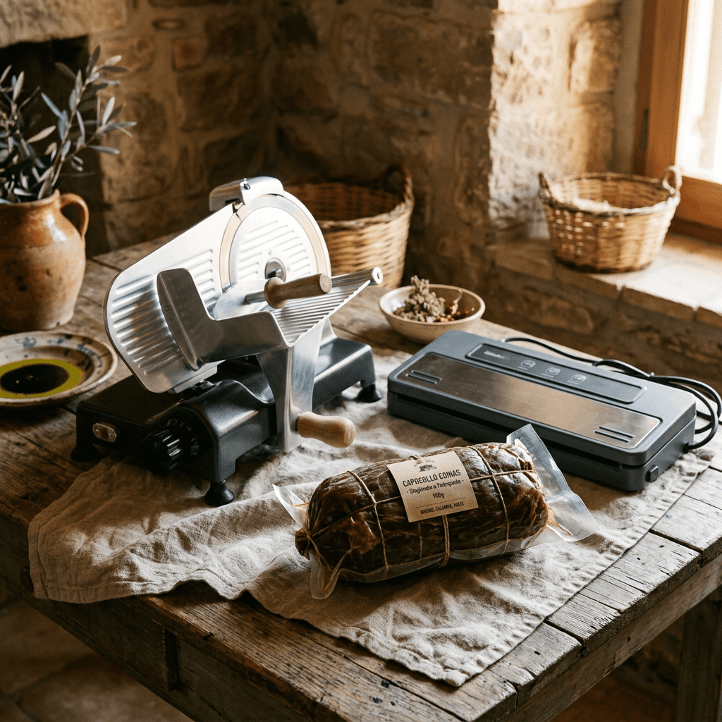 Kit Pacco dal Sud: Affettatrice + Sottovuoto + Capocollo 900 g